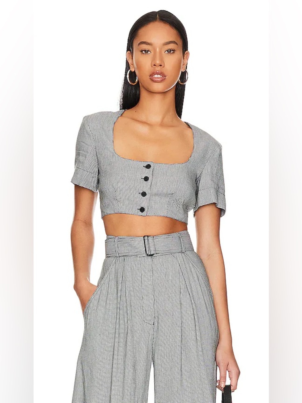 NWT MATTHEW BRUCH Apron Crop Top Black Houndstooth Size Medium
